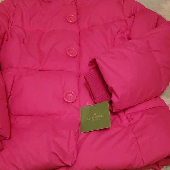 Kate Spade Fuchsia Puffer Coat with Polka Dot Lining - Picture 2 of 5